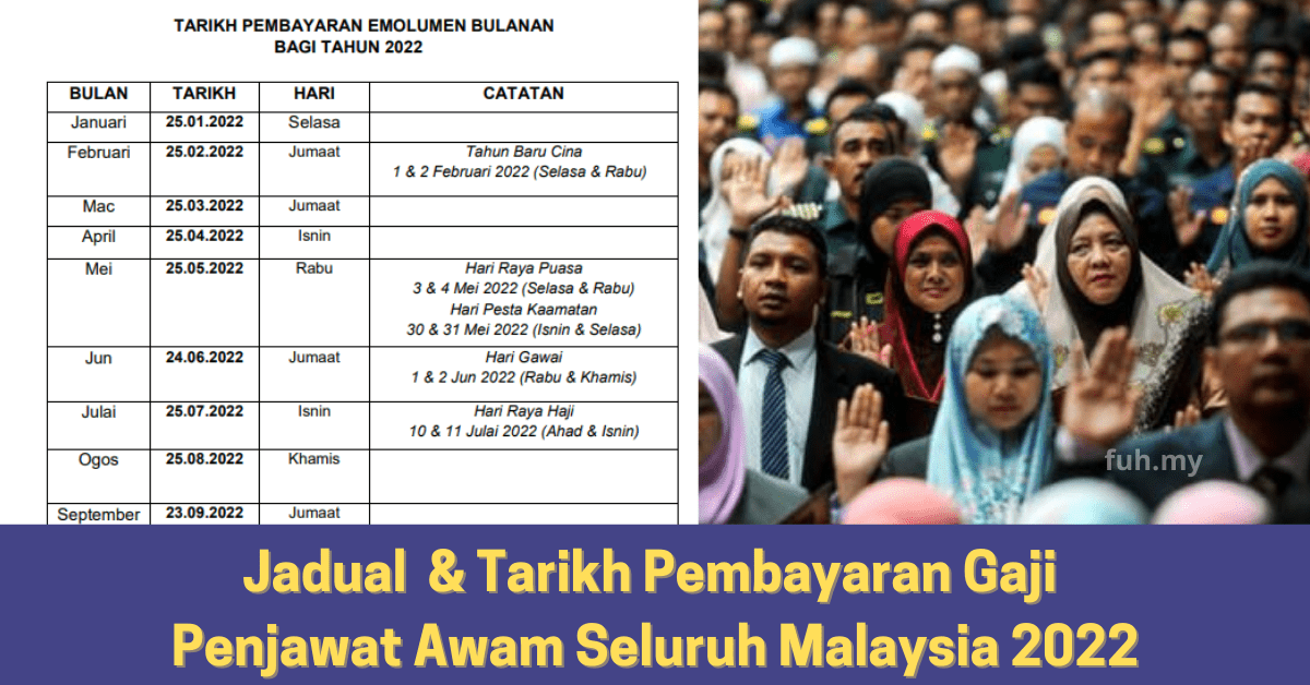 Jadual Pembayaran Gaji Penjawat Awam